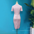 Midi Length Bodycon Lace Polka Dot Pink Formal Dress Office Ladies